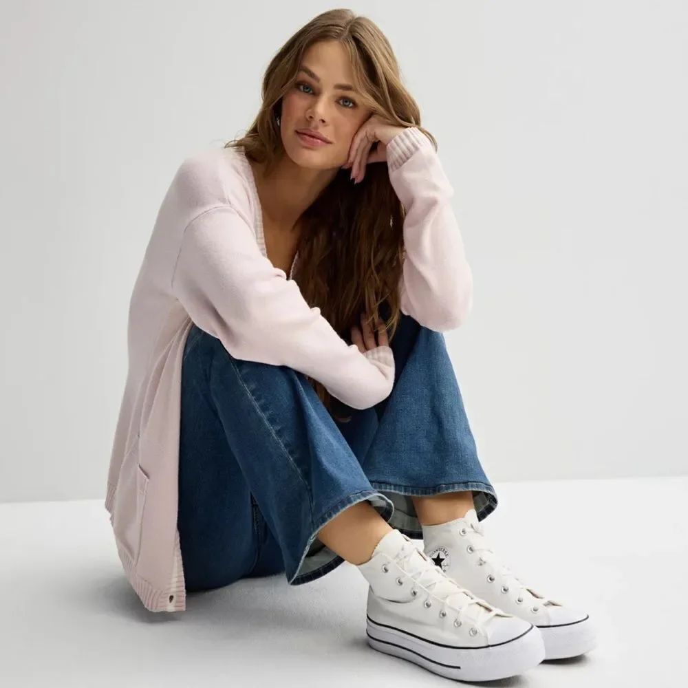 Pink Republic XS-S Navy White Stripe Knit Button V-Neck Cardigan with Pockets - Picture 3 of 16